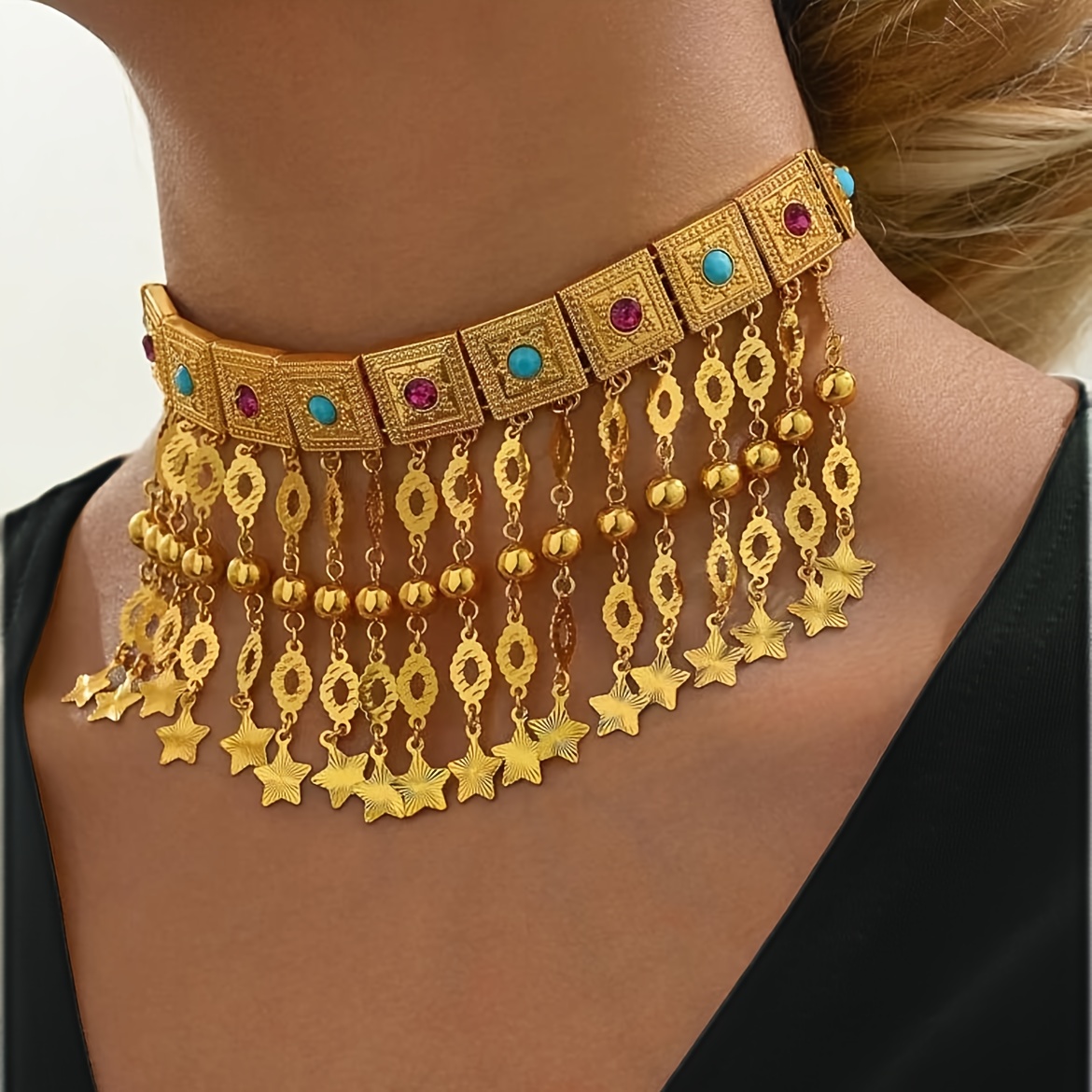 Boho Statement Tassel Choker Necklace for Women, Ethnic Design